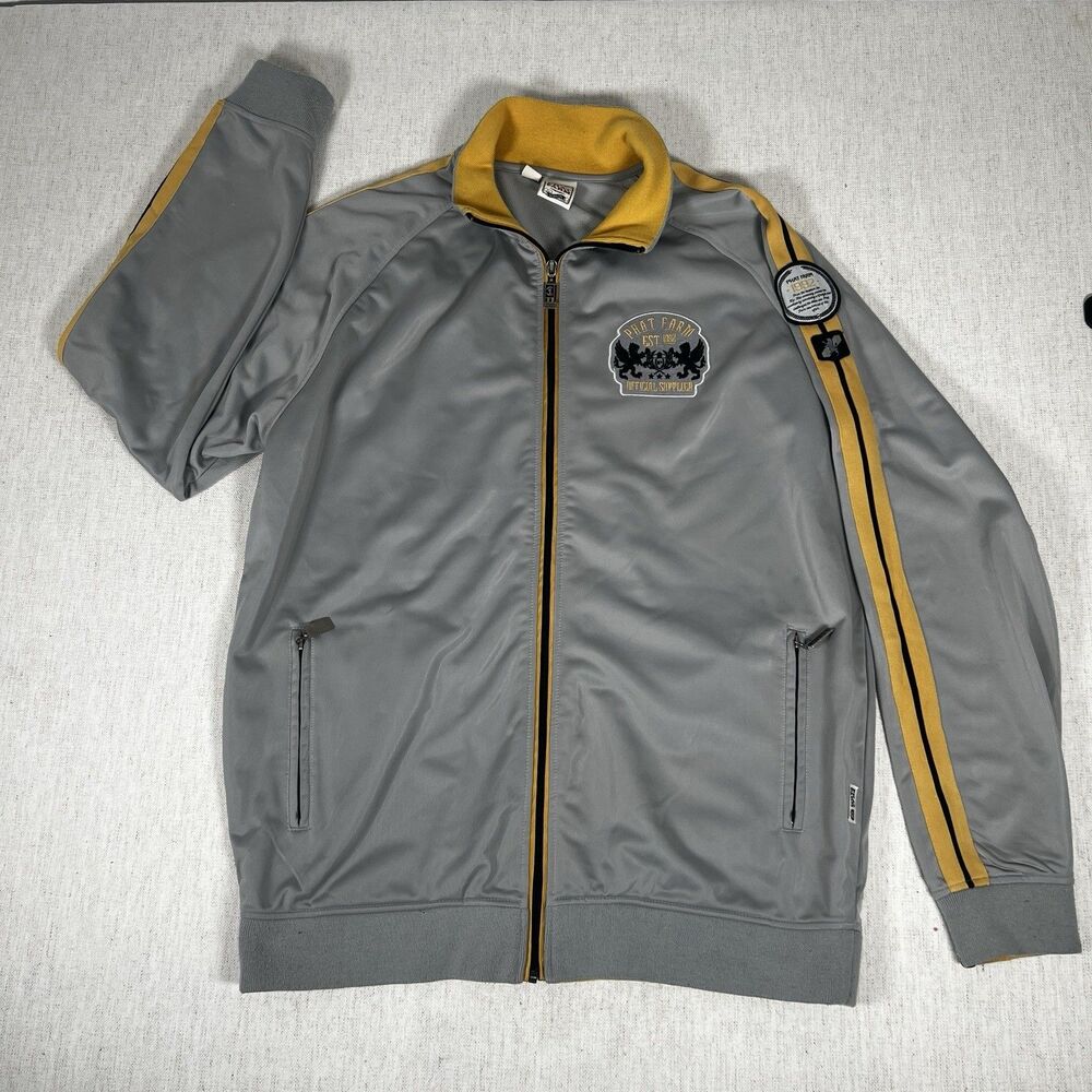 Phat Farm Track Jacket Mens XL Gray Yellow Full Zip Y2K Streetwear Logo Athletic